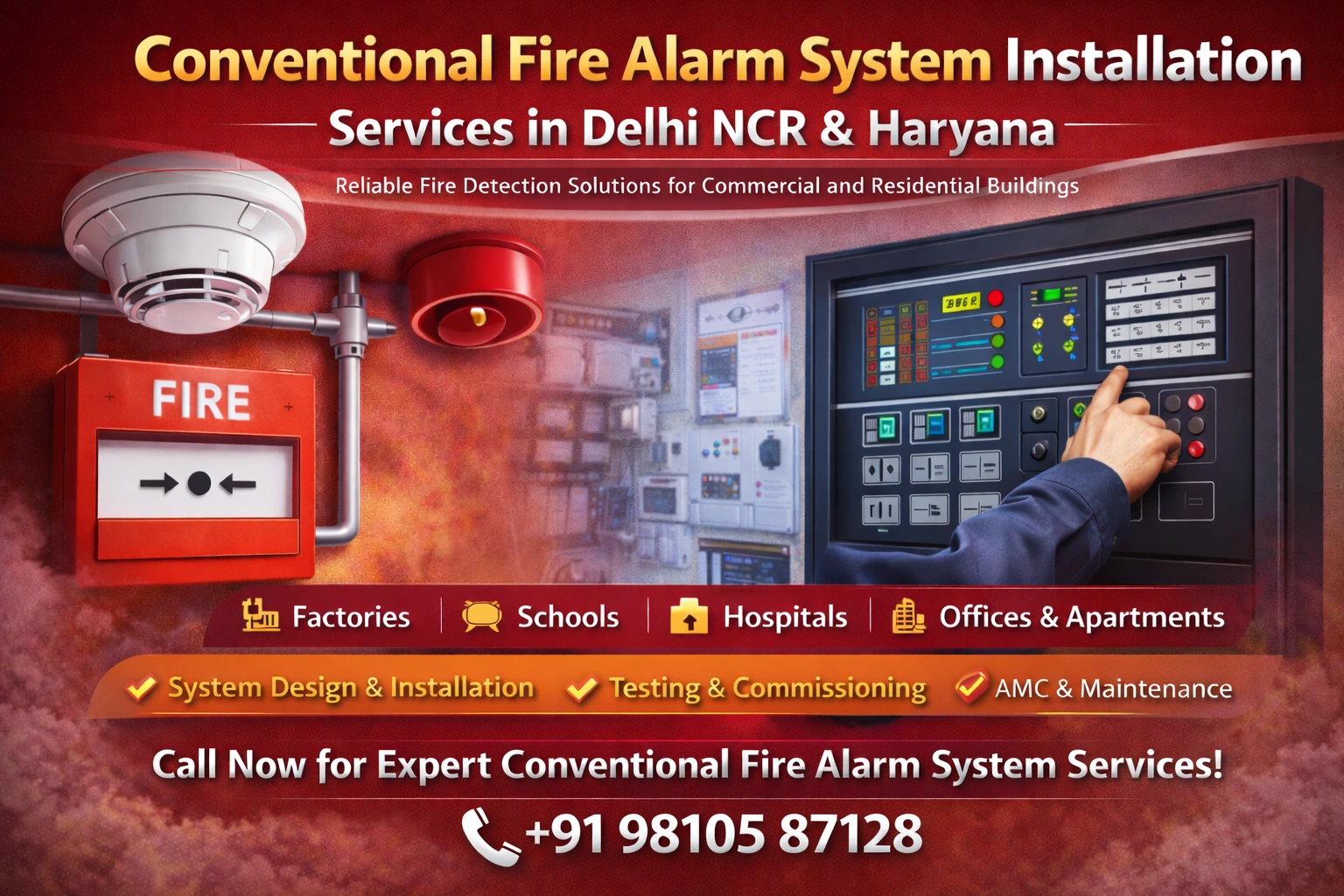 Conventional fire alarm system installation services in Delhi NCR and Haryana for commercial and residential buildings