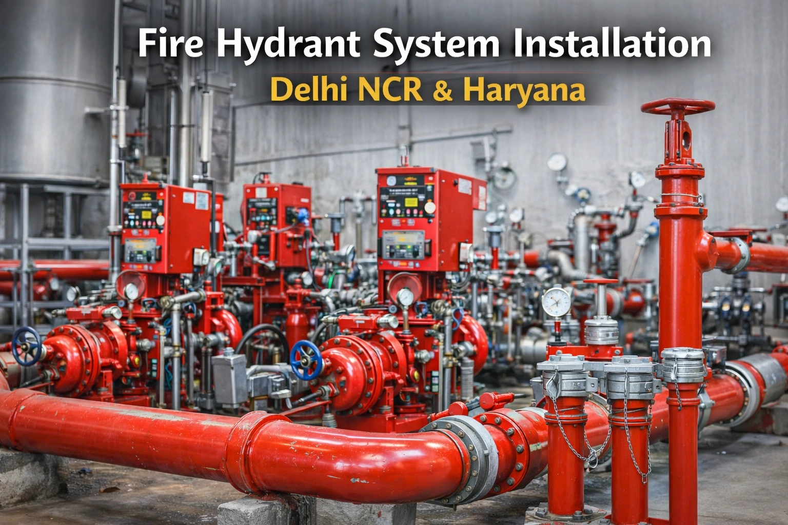 Industrial fire hydrant system installation with pumps and pipelines in Delhi NCR and Haryana