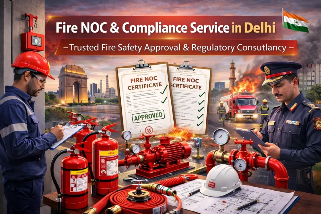 Fire NOC & Compliance Service in Delhi providing Delhi Fire Service approval, documentation support and fire safety inspection consultancy